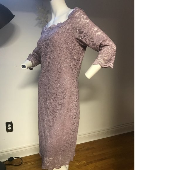 Le Chateau Lace Floral Bodycon Mauve Dusty Lilac Lavender Purple Sparkle dress - Picture 5 of 8